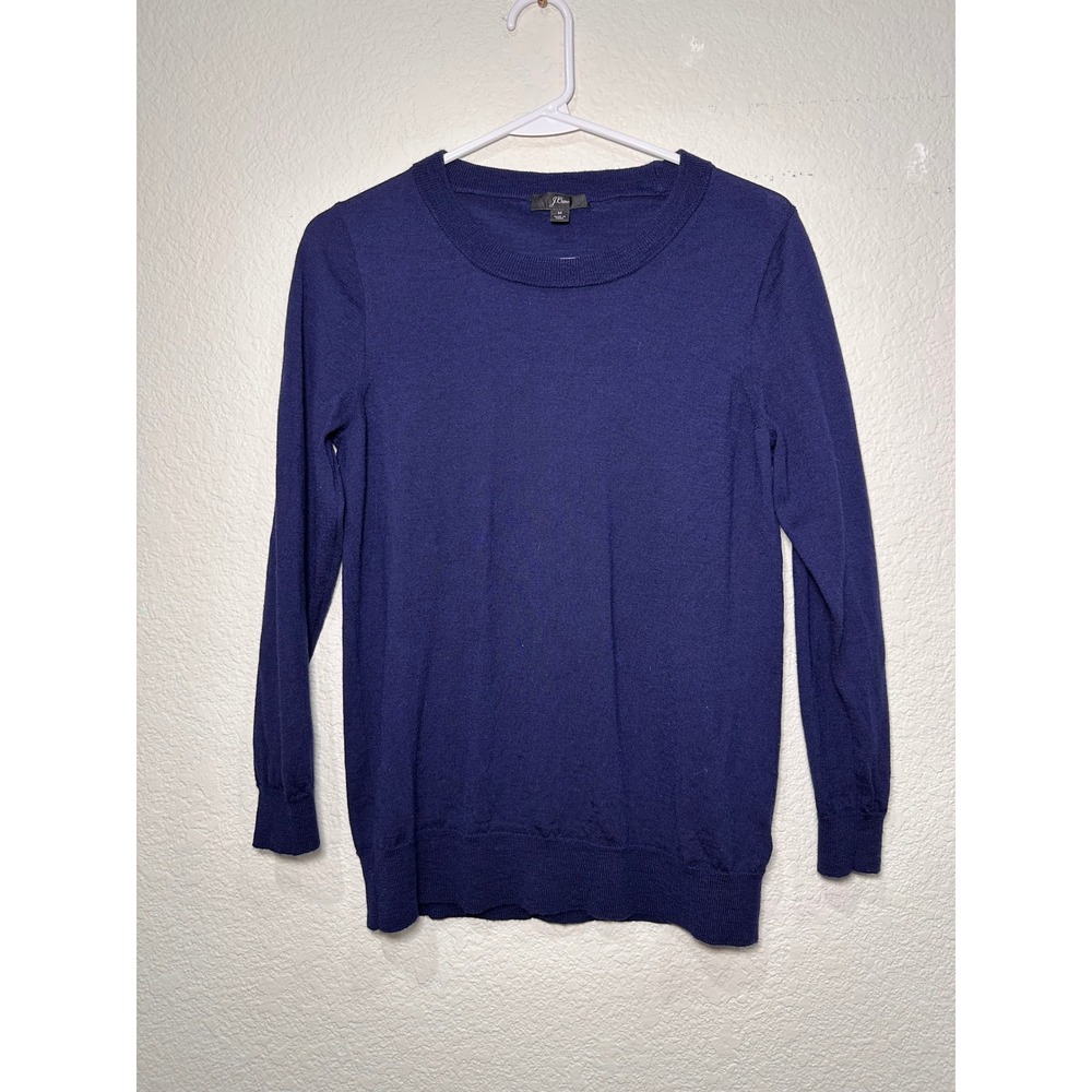 J.Crew‎ Navy Blue 100% Merino Wool Crewneck Sweater Medium Long Sleeve